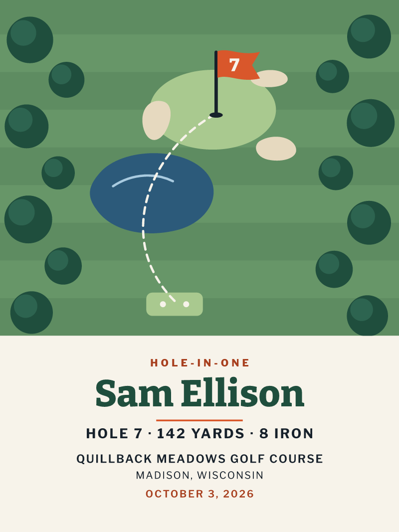 Mockup of hole-in-one golf print from Flagwood Golf.